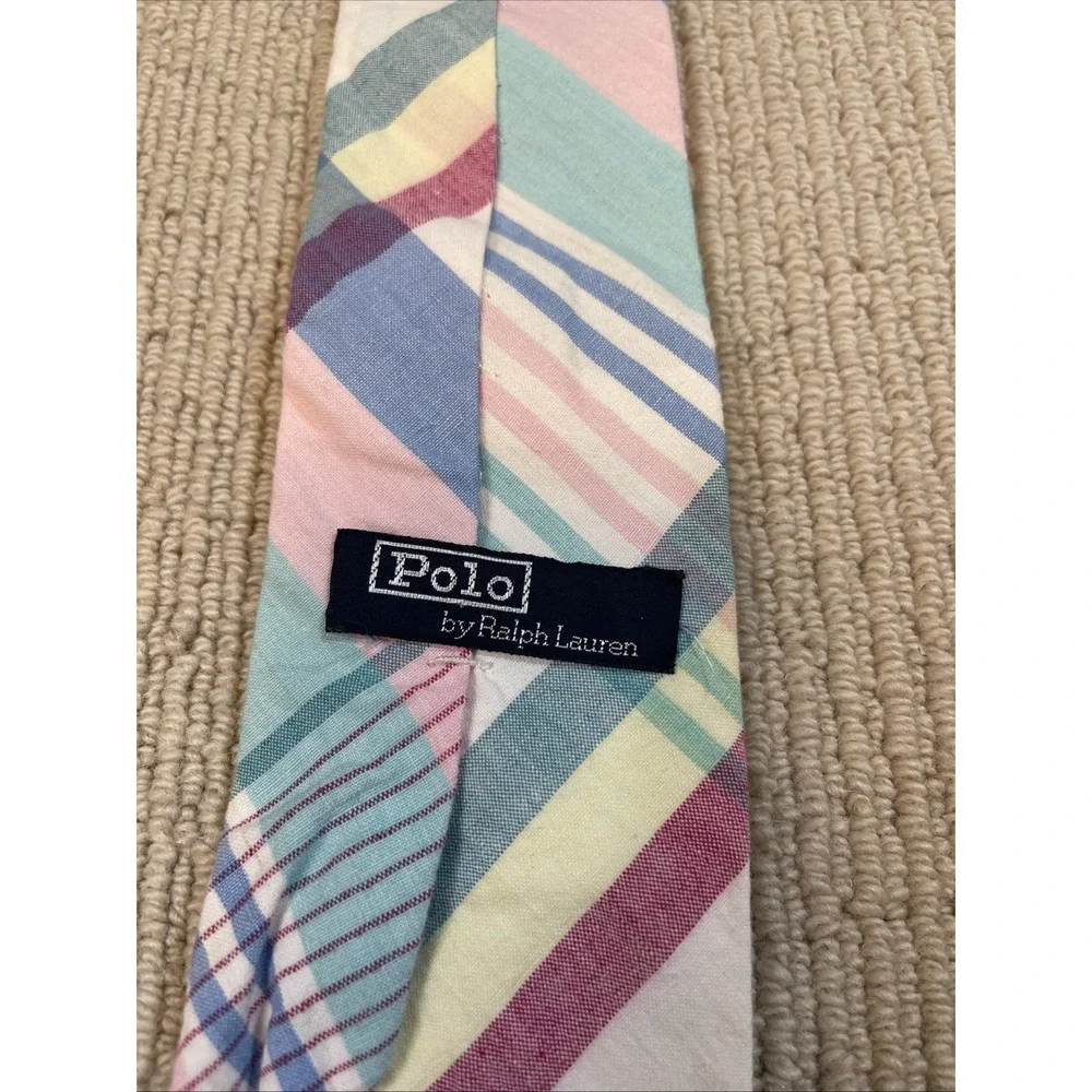 Polo Ralph Lauren Boy's Vtg Tie Multicolor Plaid Pony Logo Cotton Hand Made